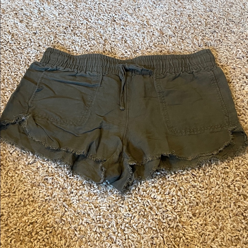 Express Olive Drawstring Frayed-Hem Women's Shorts